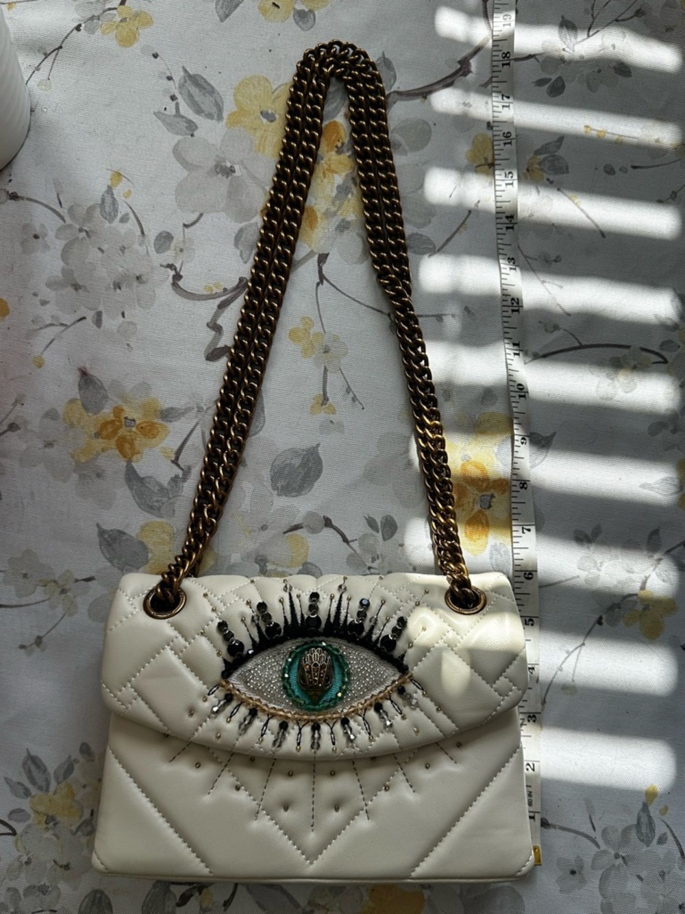 Kurt Geiger White Quilted Beaded Eye Shoulder Bag - Picture 4 of 14